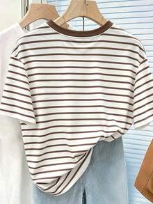 Lalippa Equestrian Striped Print Round Neck Short Sleeve T-Shirt For Women, Summer Fashion - Multicolor - View 2
