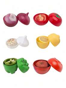 1pc/2pcs/5pcs/6pcs Reusable Vegetable/Fruit Fresh-Keeping Boxes, Lemon/Onion/Garlic/Bell Pepper/Apple/Tomato Storage Containers, Refrigerator Kitchen Utensil Cabinet Organizer,Perfect For Holiday Parties Camping Family And Leftover Food Preservation - Multicolor - View 8