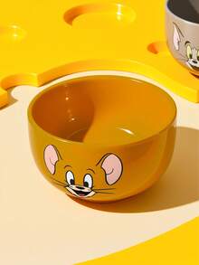 TOM & JERRY X SHEIN 經典貓鼠主題陶瓷碗，可愛角色印花穀物碗，沙拉/湯碗，適用於早餐與日常使用 - 黃色 - 查看 4