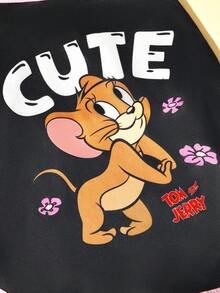 TOM & JERRY X SHEIN 1件可愛卡通寵物背心，四季透氣無袖狗貓背心，黑粉色可愛印花小狗上衣，多尺寸XXS-XXXXXL適用於小型中型大型犬貓，寵物主人與愛好者的完美禮物 - 黑色 - 查看 3