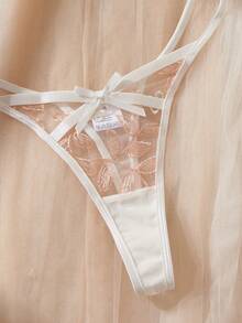 Myrelith 2pcs Embroidered Patchwork Mesh Cross Strap Long Underwire Bra & Panty Set - Multicolor - View 6