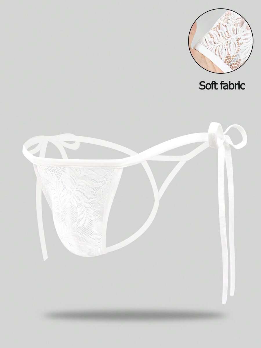 DrisQ DrisQ Ropa interior tipo tanga sexy con cordones de encaje de unicolor para hombres - Blanco - Ver 1