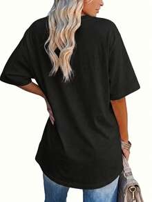EMERY ROSE Plus Size Plain-Colored T-Shirt, With A Loose Fit Suitable For All Seasons, Suitable For Festive Pa - Black - View 2