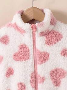 SHEIN 女孩花卉圖案立領長袖保暖舒適上衣，粉色，適合聖誕節、秋冬穿著 - 粉色 - 查看 4