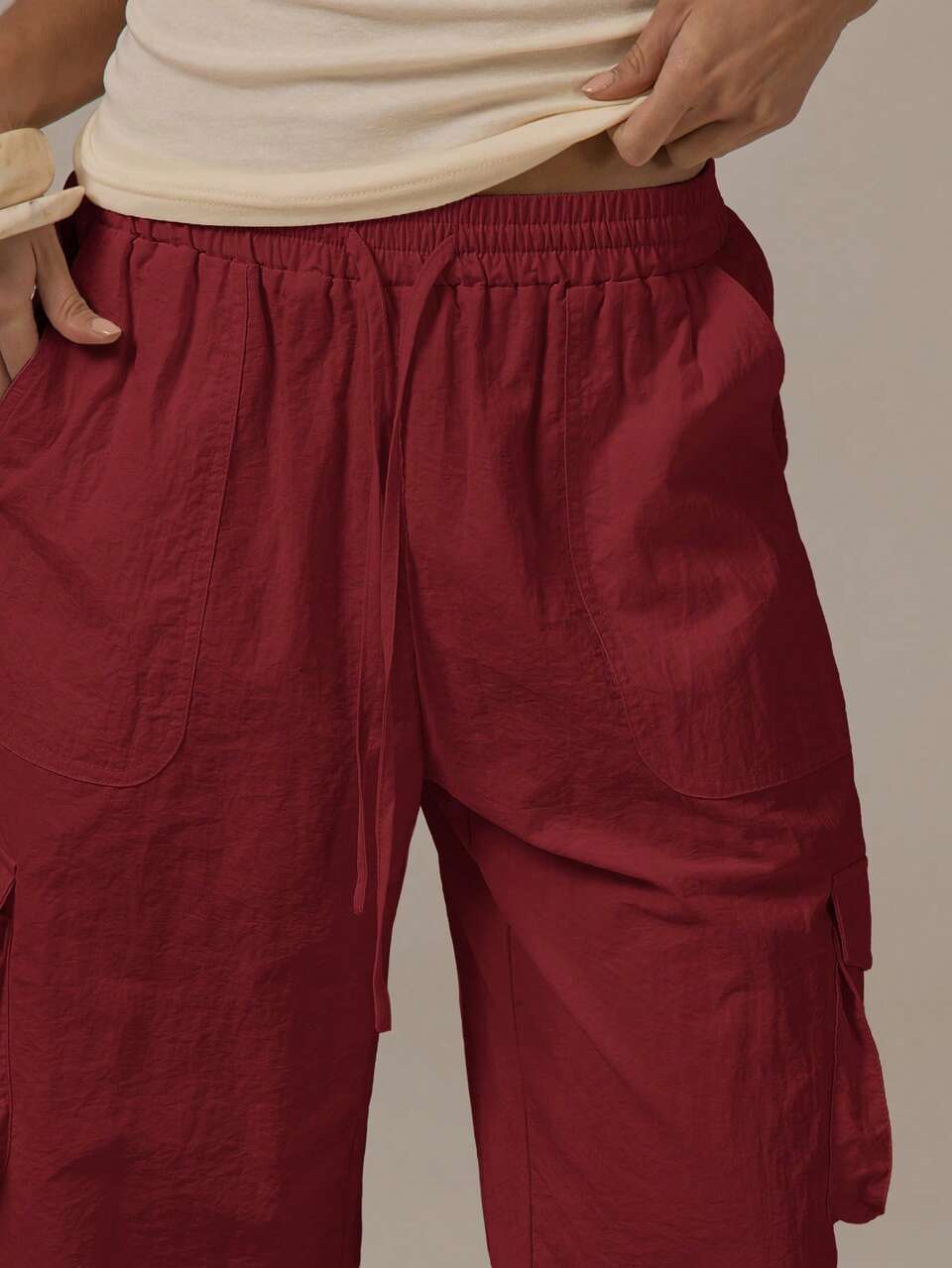 Cargo Tie Waist Capri Pants Spring Summer Cute Cosy Cottage Core Dew Casual Vacation Dark Red Work Sunday