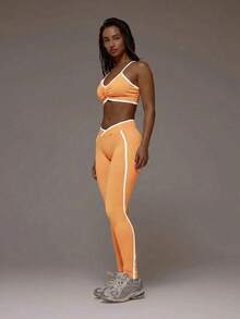 Musera Sport Contrast Ribbed Seamless Sports Bra Only Active Co-Ord Workout Gym Pilates Fitness Daily Casual Smoky Quartz Summer - Orange - View 4