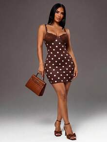 Radiana Women's Summer New Brown Polka Dot Lace Patchwork Cami Mini Dress, All-Match Versatile, Daily Casual Outing, Shopping, Gathering, Vacation, Beach, Dating, Music Festival, House Party, Party, Graduation Dress, Birthday - Brown - View 3