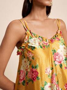 LOTSLUV Women's Spring/Summer Vacation Yellow Floral And Print V-Neck Spaghetti Strap Ruffle Hem Printed Dress,Beach Dress,Summer Dresses For Women - Multicolor - View 6
