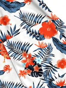 PopScrub Women's Vacation Palm Leaf Floral Hibiscus Pattern Scrub Uniform Top - Multicolor - View 5