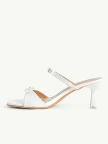 CUCCOO CHICEST White Square Toe Bow High-Heeled Sandals, French Thin Strap Transparent And Drag Women's Summer Wear - White - View 5