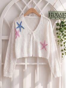 SHEIN Cardigan Rajut Berongga untuk Remaja Perempuan, Cocok untuk Acara Santai, Liburan Pantai, Kumpul-kumpul, dan Lainnya, Nyaman, Serbaguna, dan Lembut - Aprikot - View 5