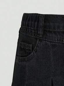 Girls' Denim Skirt 2026 Summer New Arrival Casual Preppy Style Black Summer Denim Pleated Mini Skirt Elastic Waist Design Versatile A-Line Denim Skirt Suitable For Daily Outings Summer Vacation School Commute Outdoor Gatherings Home And More - Black - View 3