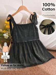 CosyJoli Damen-Freizeitbluse in großen Größen für den Sommer, süßes Top mit gewaschenem Schneeflockenmuster, Alltagskleidung zum Ausgehen, Strand und Urlaub, Dark Wash - Schwarz - Übersicht 2