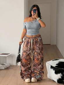 Coolane Women's Plus Size Summer Streetwear Sexy Vintage Going Out Holiday Goth Y2K Punk Grommet Asymmetrical Neck Fitted Short Sleeve Grey T-Shirt - Grey - View 6