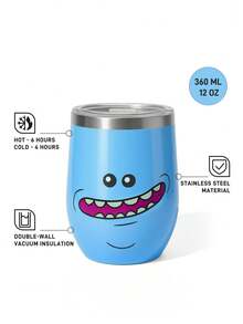 Rick and Morty X SHEIN 360 ml / 12 oz 不鏽鋼防漏蓋杯，適用於熱飲/冷飲，適用於大多數杯架，禮品首選 - 淺藍色 - 查看 3
