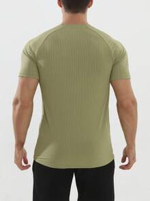 Gym Rark Áo thun thể thao nam tay ngắn raglan cổ tròn màu trơn, tập gym - xanh quân đội - Xem 2