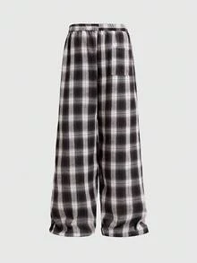 EASEVO Plus Size Men's Fashion Plaid Wide Leg Long Pants - Black and White - View 8