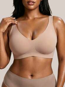 NudeFit Sutiã Plus Size Feminino Sem Costura com Efeito Push-Up e Levantamento, Suporte com Cola de Gelatina, Anti-Flacidez, Sem Aro, Taça Moldada, Cobertura Lateral dos Seios, Bralette Minimalista Confortável para Uso Diário, Peça Única - Rosa empoeirado - Visão 4