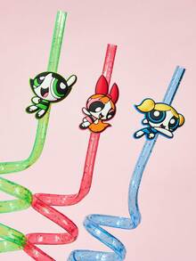 THE POWERPUFF GIRLS X SHEIN 1/3 Cute Cartoon Pattern Straw Cover With Straw, Gift Package. - Multicolor - View 4