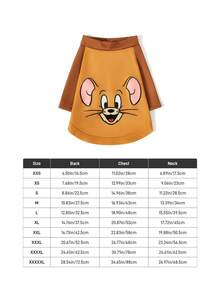 TOM & JERRY X SHEIN 經典貓鼠印花寵物T恤，男女通用狗貓插肩袖T恤，四季皆宜，柔軟透氣幼犬幼貓上衣，尺寸XXS–XXXXXL - 咖色 - 查看 6