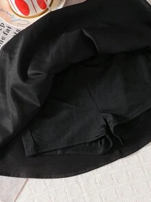 SHEIN 少女休閒 90年代混搭街頭極簡運動風學院風黑色蛋糕半身裙，四季皆宜，適合居家與校園穿著 - 黑色 - 查看 4