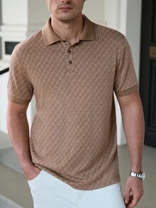 Manfinity Bizformal 男士休閒商務 Polo 衫，儀式場合適用 - 棕色 - 查看 3