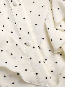 SHEIN 青少年女孩秋季新款休閒優雅波點圖案荷葉邊飾長袖襯衫 - 白色 - 查看 5