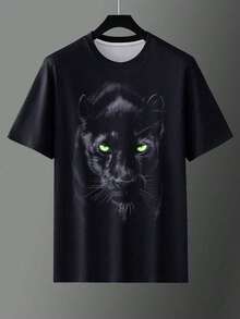 Manfinity Dauomo Plus Size Men's Lion Print Round Neck Short Sleeve Casual T-Shirt, Summer - Multicolor - View 3
