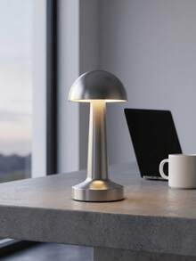 Rechargeable Mushroom Table Lamp, Brushed Metal Cordless Bedside Lamp, Minimalist LED Nightstand Lamp, Portable Desk Lamp For Bedroom Home Decor - one-size - View 2