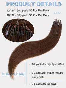 12-22inch 50s 8D Hair Extensions Secure Fit Ring Invisible Nano Ring Microbead Extensions Straight Human Hair Chocolate Brown Invisible Fusion Micro Bead Extensions No Glue Sew-In Required Tiny Sleek Hairpiece Secure Fit Volume Length Multiple Color - S04 - View 3