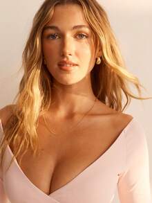 Aralina Women Sexy Smooth Stretch Wrap Front Deep V Neck Long Sleeve Slim Fit Casual Going Out Gym Workout Summer Fall Top - Pink - View 3