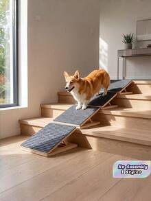 1 pieza Rampa escalón plegable ajustable de madera maciza para perros, tamaño único, con alfombra antideslizante, soporte triangular para perros pequeños y mayores, uso interior, sin montaje requerido, rampa doméstica para mascotas para movilidad en escaleras - Multicolor - Ver 1
