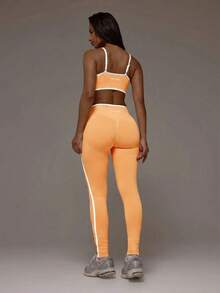 Musera Sport Contrast Ribbed Seamless Sports Bra Only Active Co-Ord Workout Gym Pilates Fitness Daily Casual Smoky Quartz Summer - Orange - View 2