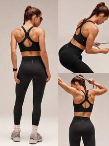 GLOWMODE Featherfit™- Esculpe El Sujetador Deportivo Con Cuello En V Y Tirantes De Aro. Soporte Medio. - Negro - Ver 9