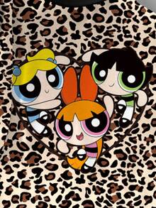 THE POWERPUFF GIRLS X SHEIN 大尺碼女款豹紋圓領短袖T恤 - 白色 - 查看 4