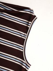 SHEIN 青少年女孩休閒棕色系條紋全抓皺露肩無袖修身針織上衣＋寬腿褲 2件套，適合居家與戶外穿著 - 棕色 - 查看 6