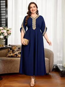 Reflora Vestido Elegante de Fiesta con Parches de Encaje Talla Grande - Azul - Ver 6