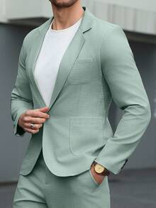 Manfinity Mode Conjunto de traje casual para hombre con cuello de solapa de unicolor, primavera/verano, formal, ceremonia - Verde - Ver 6