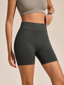 SHEIN Sports 女款素色高腰日常健身戶外內搭短褲 - 灰色 - 查看 6