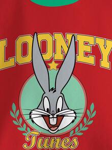 LOONEY TUNES X SHEIN Young Boy Cartoon Print Long Sleeve Sweatshirt - White - View 3