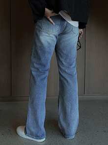 DAZY Long Washed Blue Slightly Loose Straight Leg Men's Jeans - Blue - View 2