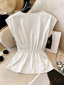 Franclia Plus Size Women's French Casual Elegant V-Neck Short Sleeve T-Shirt Wedding Guest White Summer - White - View 3