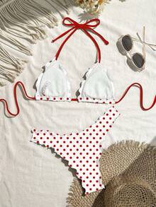 Swim Mod Women's Sexy Solid Color High Elasticity Ruffle Edge Design Bikini Set For Vacation - Multicolor - View 2