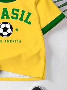 SHEIN Camisetas de Verano Ropa de Primavera y Verano Ropa de Primavera Verano Otoño Niños Casual Moda Creativa Personalidad Refrescante Fresco Minimalista Fútbol Brasil Estrella de Cinco Puntas Rayas Color Block Verde y Amarillo Letra Eslogan Estampado Gráfico Camiseta de Manga Corta Estilo Deportivo Casual Básico Cómoda Uso Diario Estilos Acogedores Verano y Otoño Adecuado para Primavera Verano Otoño Niños Outfits Tops - Multicolor - Ver 7