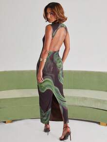 NYA SZN Robe longue en maille fausse avec imprimé central - Tabac - Voir 7