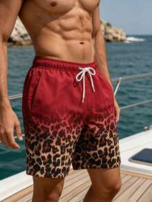 Manfinity Swimmode 男士抽繩豹紋沙灘短褲 - 彩色 - 查看 7