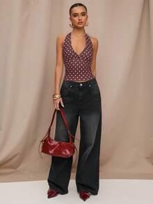 SHEIN BAE Áo kiểu yếm cổ yếm in chấm bi, thích hợp cho bữa ăn trưa, đi chơi, hẹn hò, đi làm, đi du thuyền, hoặc ở Ibiza. - Nhiều màu - Xem 5