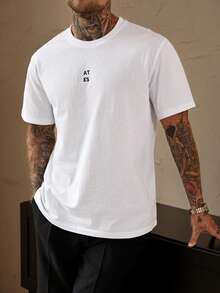 DAZY Men's White T-Shirt With Letter Embroidery Design Summer - White - View 4