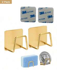 2 Packs Golden Adhesive Sponge Holders, Stainless Steel Dish Sponge Holders For Sink Soap Sponges Rack Hanger Kitchen Accessories - Gold - View 15