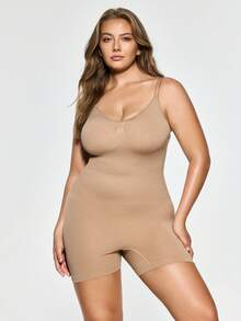 SHAPORA Plus Size Seamless Women's Jumpsuit,Slimming Abdominal Control Flat Tummy Fit Shaping Underwear,Beige,Summer,Wedding Guest - Apricot - View 7